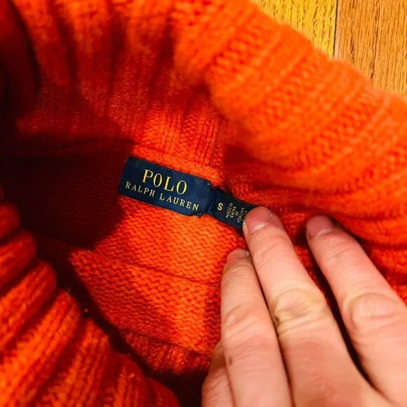 Vintager Polo Ralph Lauren Cashmere Blend Orange Turtleneck Sweater Size S - Picture 14 of 16